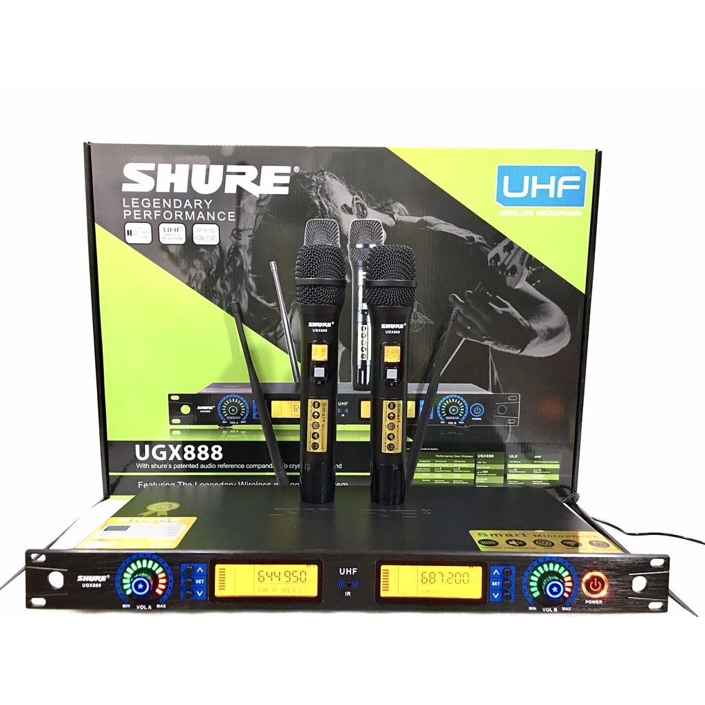 Micro Không Dây SHURE UGX 888 Tự Ngắt,Dò Sóng Chỉnh Tần Số Hiện Đại. Dòng Karaoke Cao Cấp Quán Hát.