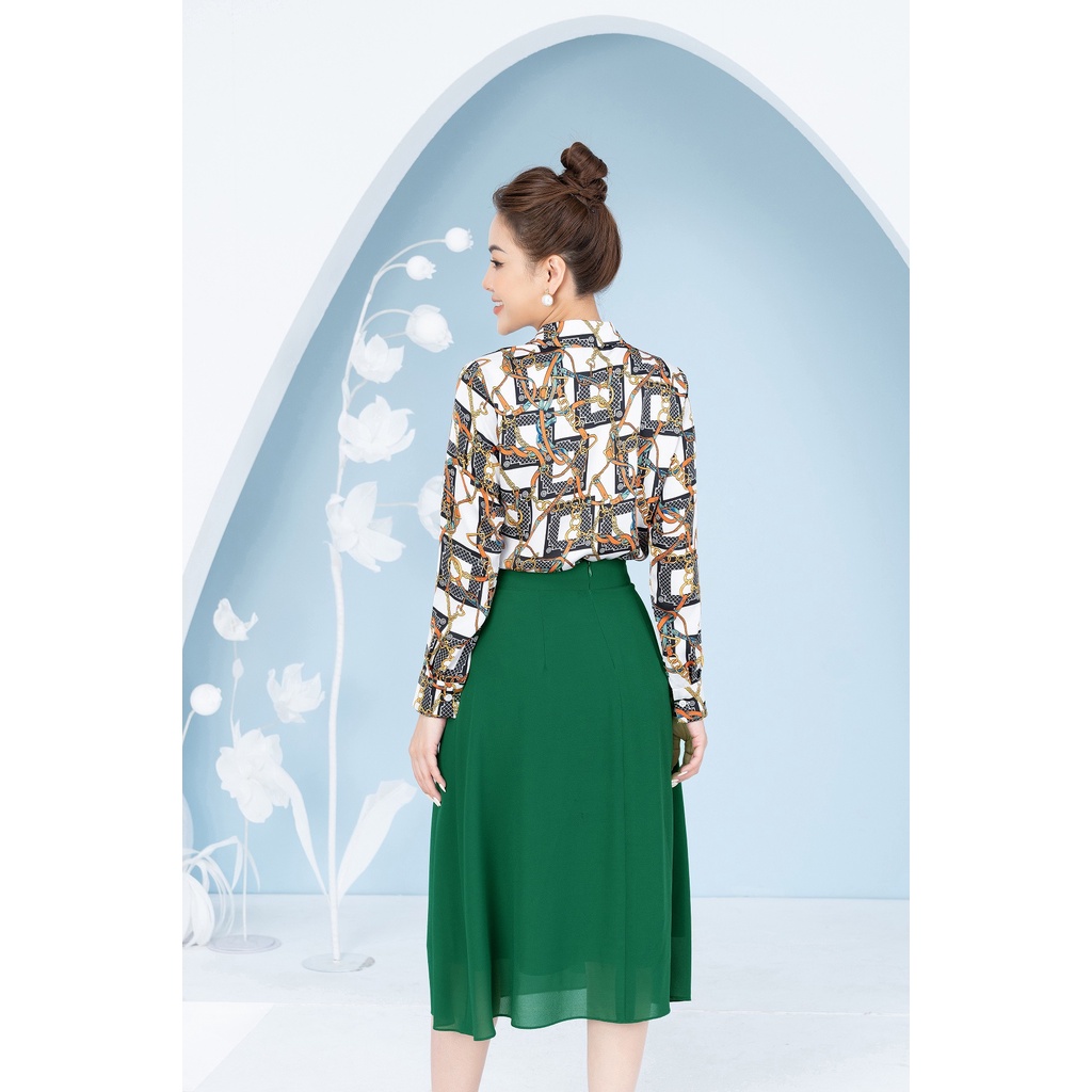 LALULILL - Chân váy dáng A khuyên eo chiffon xanh lá