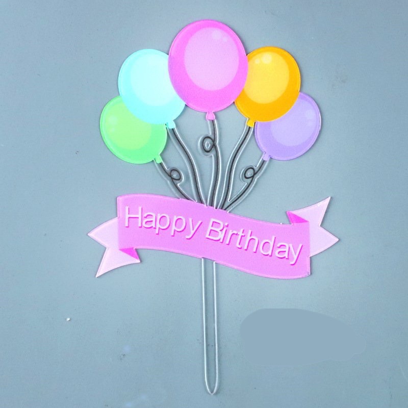 Que cắm bong bóng happy birthday trang trí bánh kem (1536)