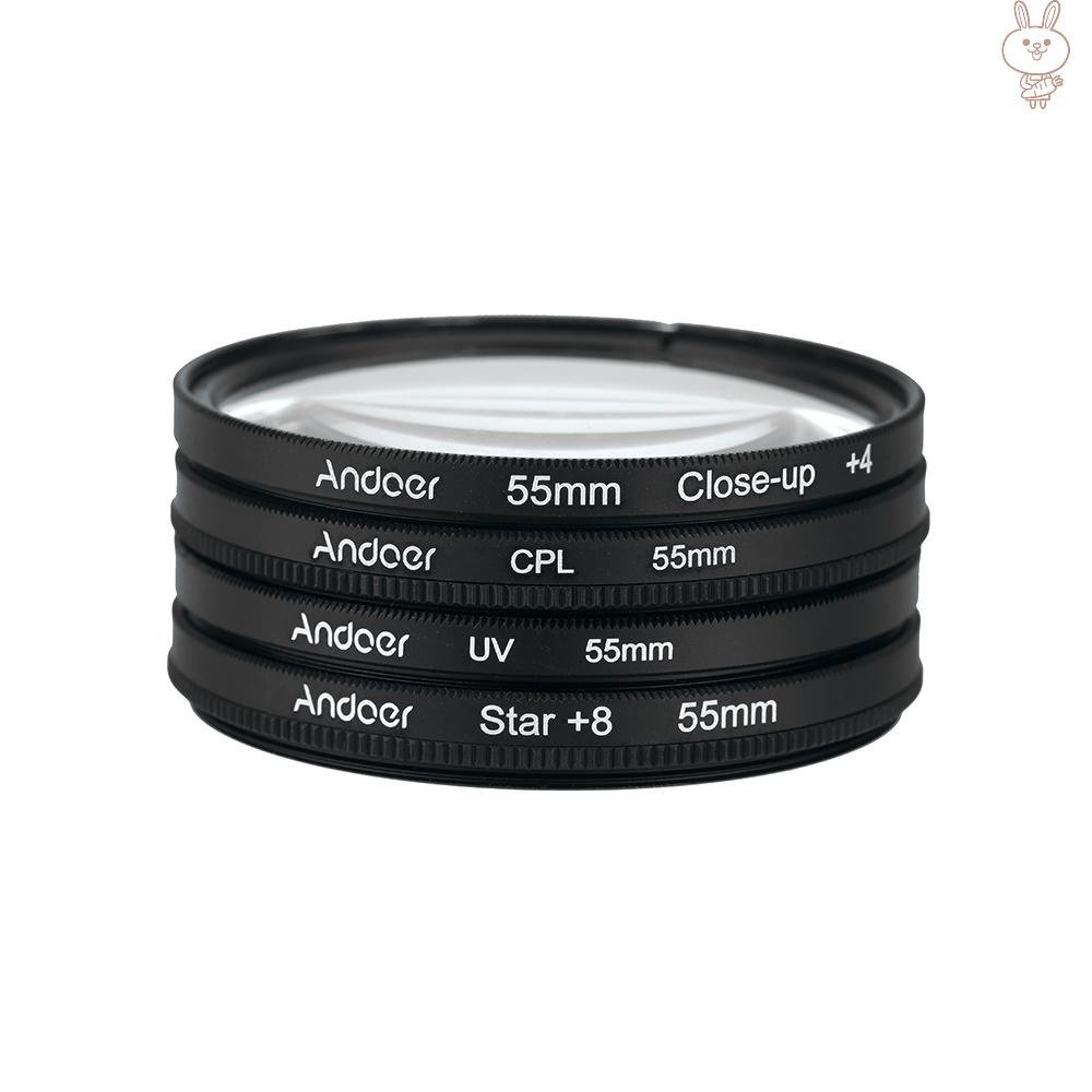 Bộ Lọc Ống Kính Máy Ảnh Andoer 55mm Uv + Cpl + 4 + Star 8-point Cho Dslr