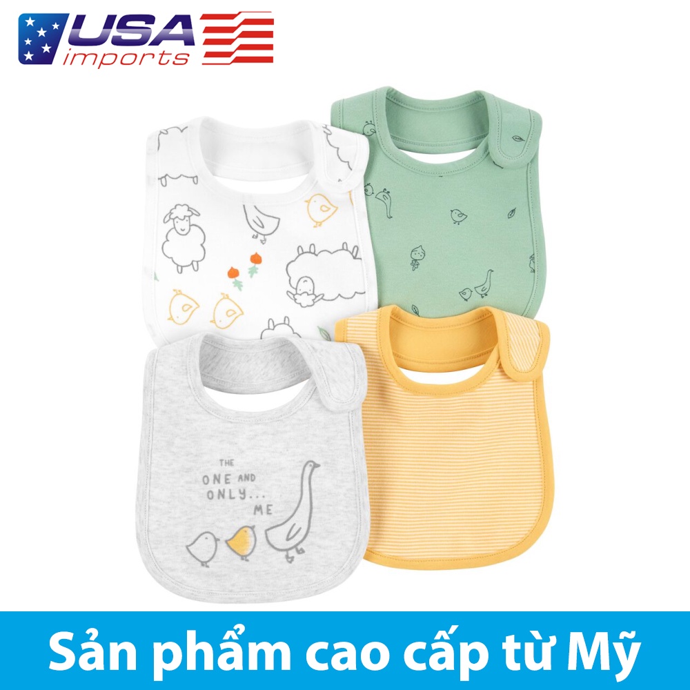 Set 4 yếm ăn xanh vàng hoạ tiết gà con Car-tờ Auth Từ Mỹ (1L783810)