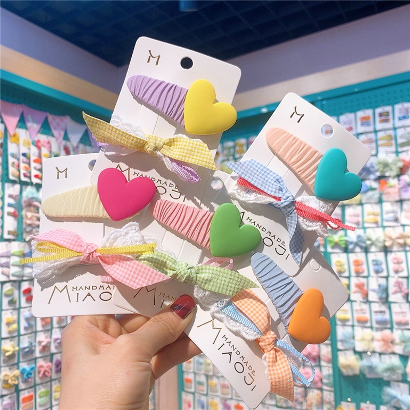 Set 2 KẹP TóC HìNh Nơ / TráI Tim Dễ Thương Cho Bé GáI