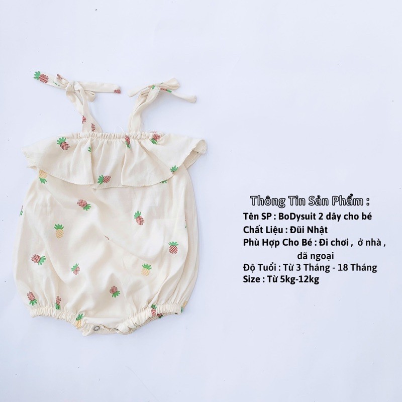 Bộ đồ liền thân 2 dây chất đũi họa tiết dứa dễ thương cho bé sơ sinh đến 1 tuổi