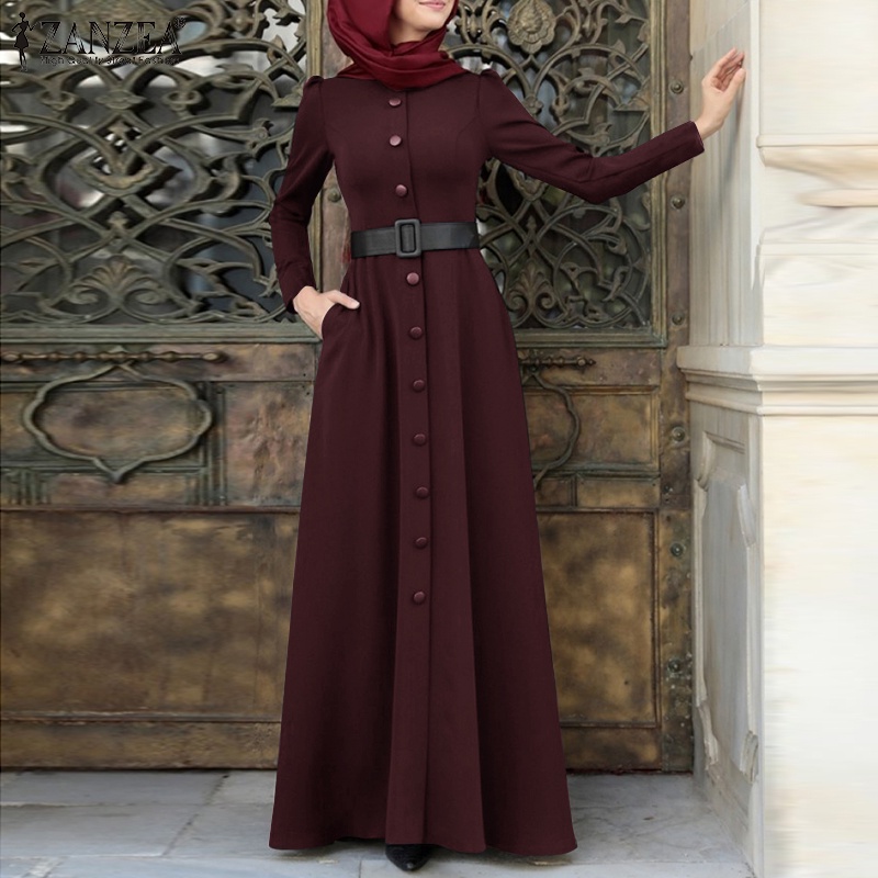 Đầm maxi Zanzea tay dài cài nút phong cách vintage Hồi Giáo cho nữ