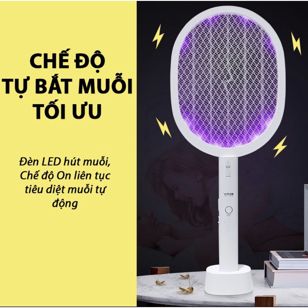Vợt muỗi thông minh tự động bắt muỗi bằng ánh sáng tím có màng bảo vệ an toàn, vợt muỗi đa năng 3 in 1