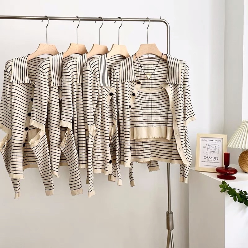 set áo len khuy cài cổ đức kèm áo sát nách sọc kẻ ngang (21287#) | BigBuy360 - bigbuy360.vn