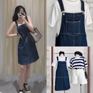 Đầm yếm nữ năng động chất vải jean có túi trước size SM Pumi