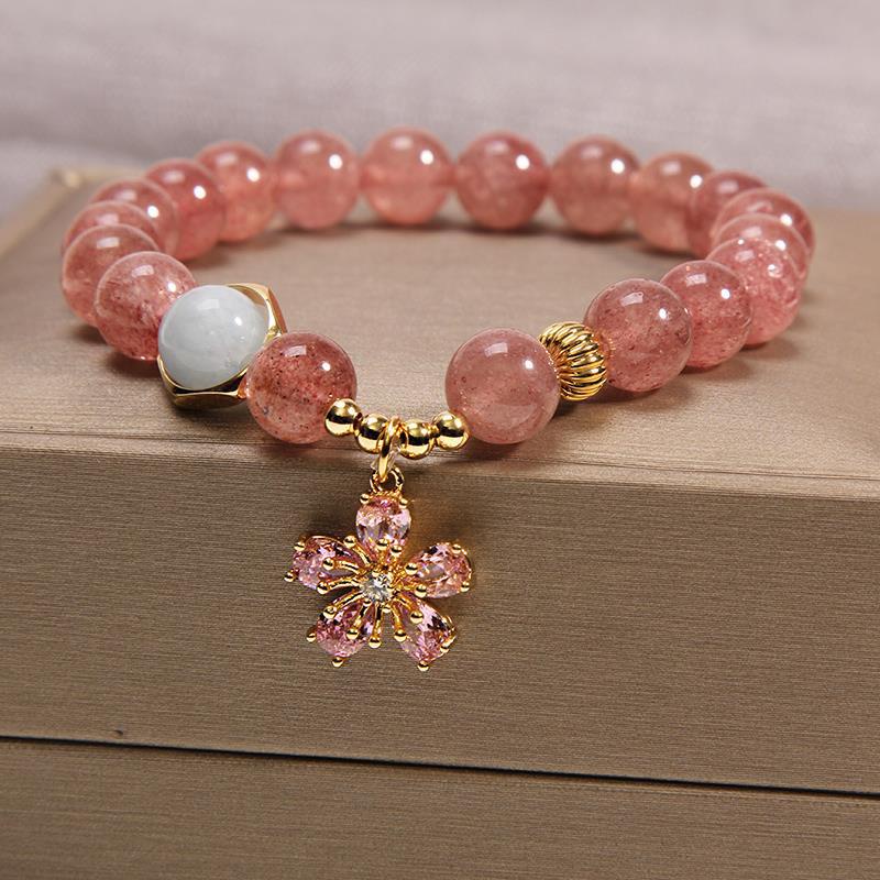 Vòng đeo tay dâu tây cổ điển chuỗi hạt tay trang trí peach blossom chuyển hạt