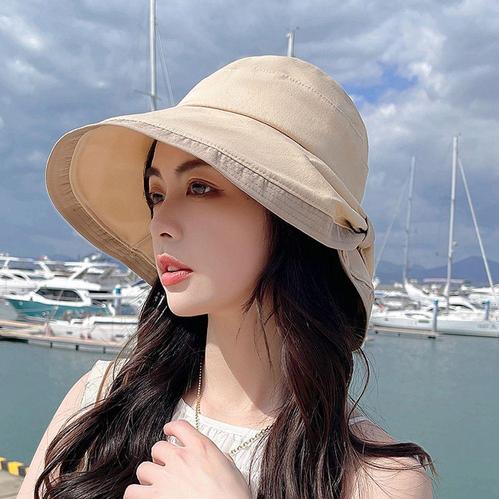 Nón Tai Bèo Đi Biển Màu Trơn Đính Nơ Gấp Gọn Thời Trang
