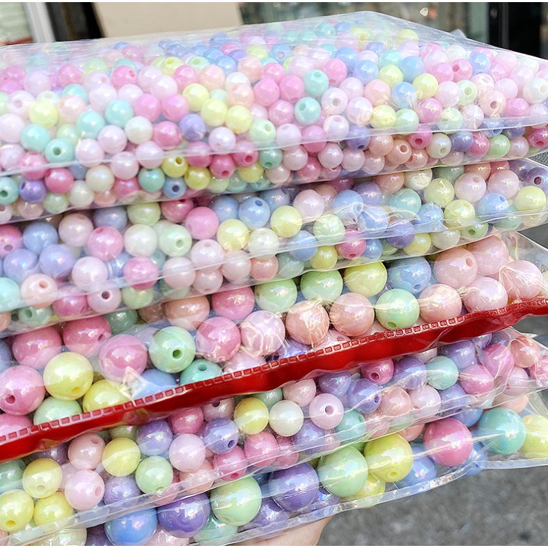 Hạt Xỏ Tròn Bằng Acrylic Màu Sắc 6 8 10 12mm Dùng Làm Vòng Tay DIY