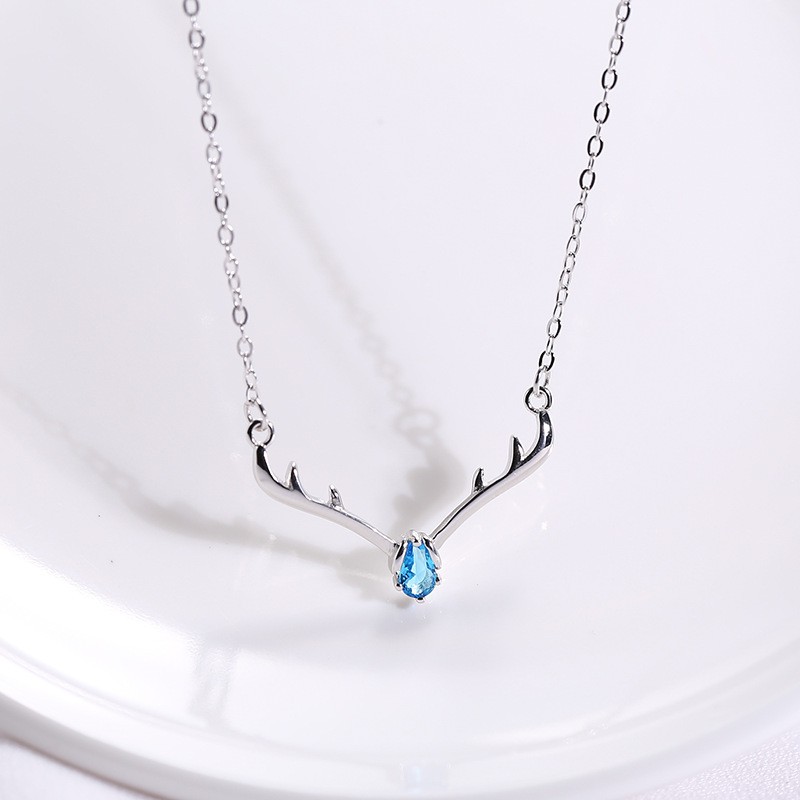 Dây Chuyền Nữ Bạc S925 Sừng Tuần Lộc Đính Đá Opal VCVAA181.  Vòng Cổ Nữ Bạc20Silver