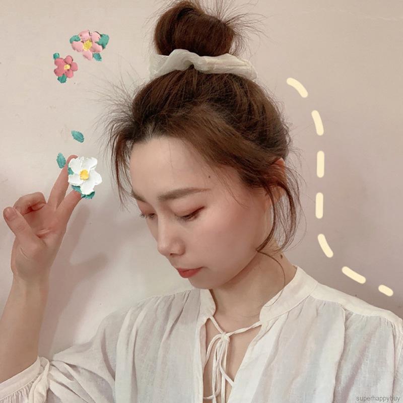 Dây Cột Tóc Vải Voan Hình Tròn Màu Trái Cây Dễ Thương