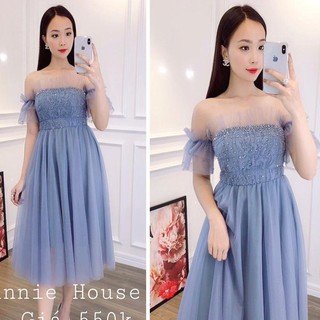Đầm Xòe Trễ Vai Nhấn Eo Sang Trọng