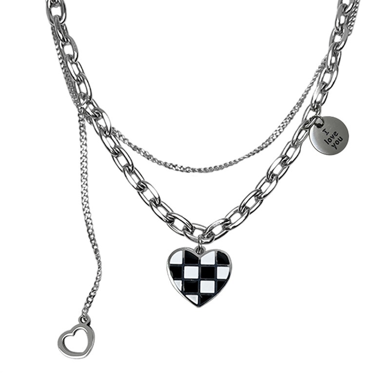 IF ME Vòng cổ Nhiều Lớp Mặt Hình Trái Tim Và Bảng Đen