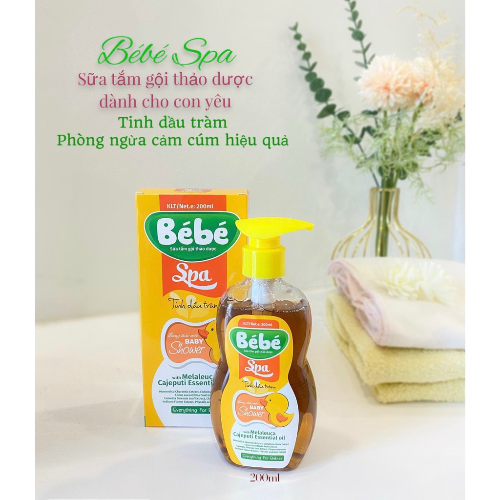 Sữa tắm gội thảo dược Bebe Spa - Tinh dầu tràm , hương thảo mộc baby shower (Lọ 200ml) cho bé