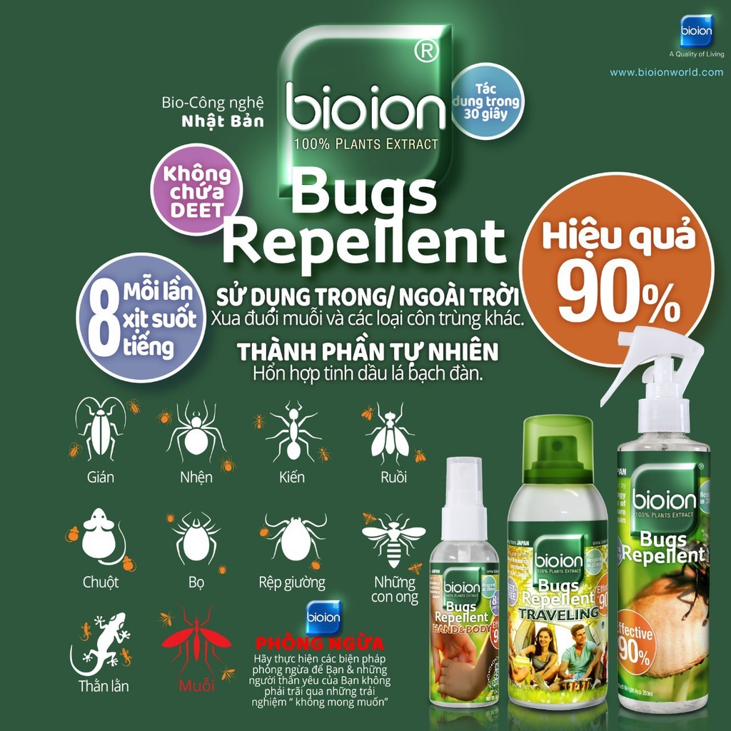 Chai Xịt Bioion Bugs Repellent Traveling Xua Đuổi Côn Trùng 110ml