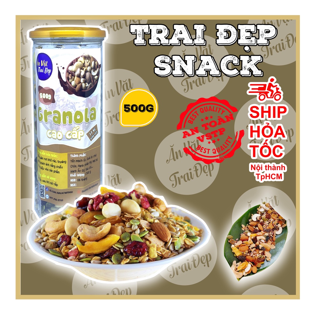 Granola Cao Cấp 11 Siêu Hạt Socola Hủ Pet - Trai Đẹp Snack