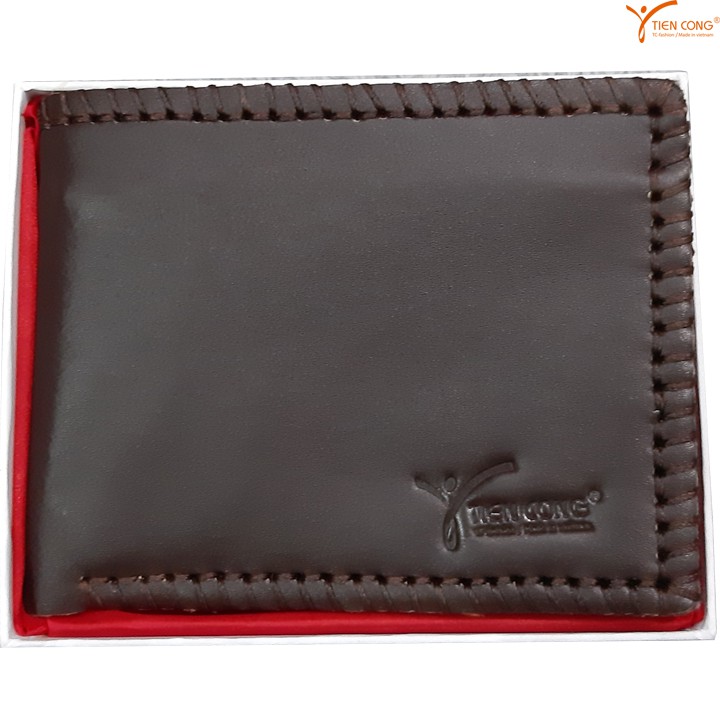 Ví Nam Ngang Da Bò May Viền Chữ U Tien Cong Màu Nâu - TCN1020