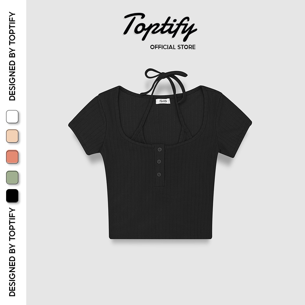Áo croptop nữ body ngắn tay TOPTIFY yếm liền cổ trụ vải thun xô Hàn Quốc Call Me top AC209
