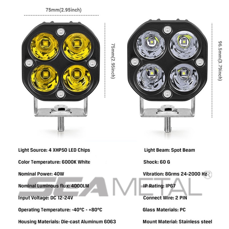 Đèn chiếu điểm xe hơi LED 3 inch Quảng trường Universal 40W 4000LM 6000K Đèn chiếu sáng trắng Phụ tùng ô tô