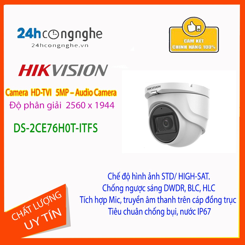 Camera DS-2CE76H0T-ITMFS tích hợp Mic, chính hãng bảo hành 24 tháng