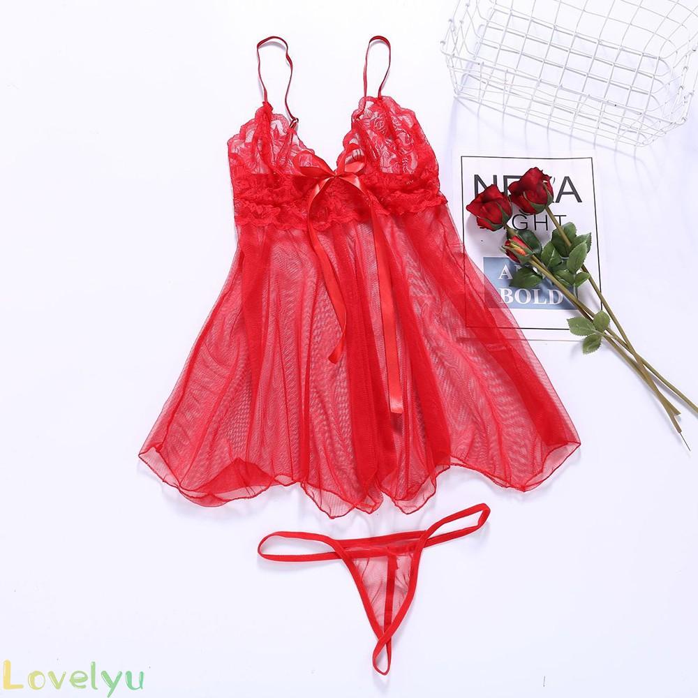 【LOVELYU】Women Mesh Chemise Nightie Nightdress Lingerie Club Bodysuit Dress Nightie【Good Quality】