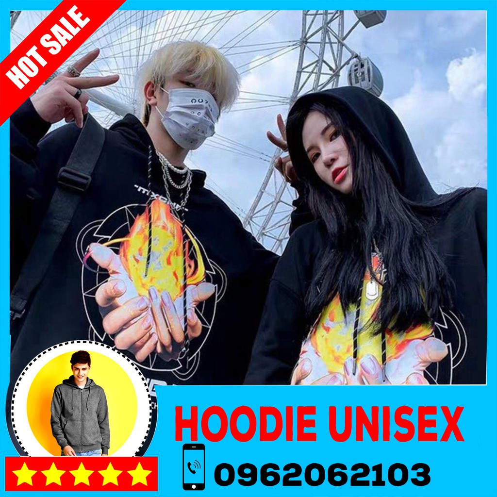 (HOOIDE) ÁO HOODIE NỈ NGOẠI HD1040 (Fire Ball - Kèm Ảnh Thật)
