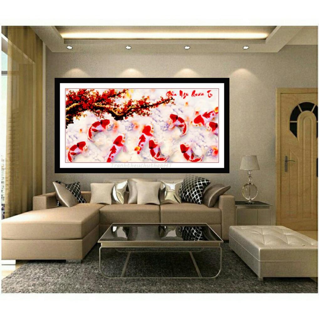 - Tranh đính đá Cửu ngư quần tụ LV183- tự đính NCS-NGỌC CHÂU SHOP