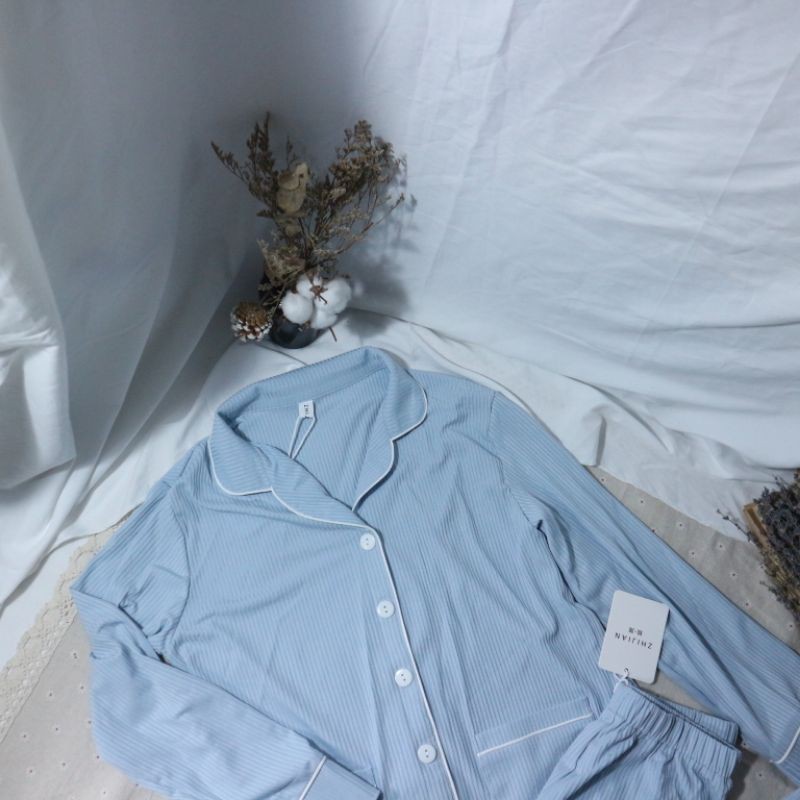 Bộ Ngủ / Mặc Nhà Pijama Thun Gân Dài Kèm Ảnh Thật