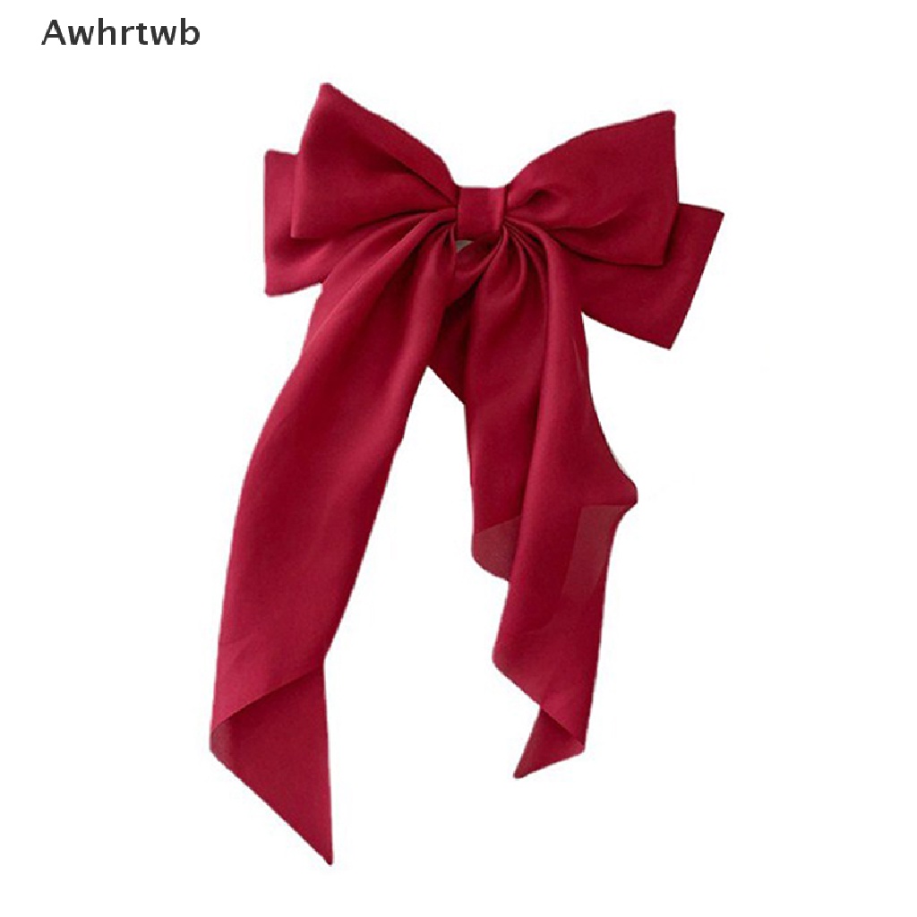 Kẹp Tóc Hình Nơ Ruy Băng Bằng Satin Màu Đỏ Phong Cách Retro Mới