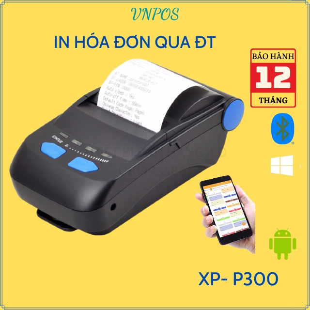Máy in hóa đơn cầm tay mini Xprinter P300, In bill kết nối Bluetooth từ điên thoại Iphone, Androi