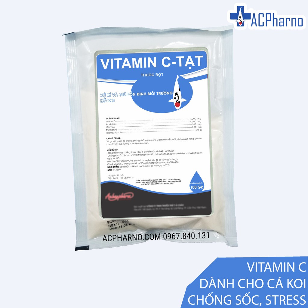 Vitamin C dành cho cá koi 100gr - Giúp tăng sức đề kháng, giảm và chống stress trên cá - Thủy sản ốc bươu, cá lóc kiểng