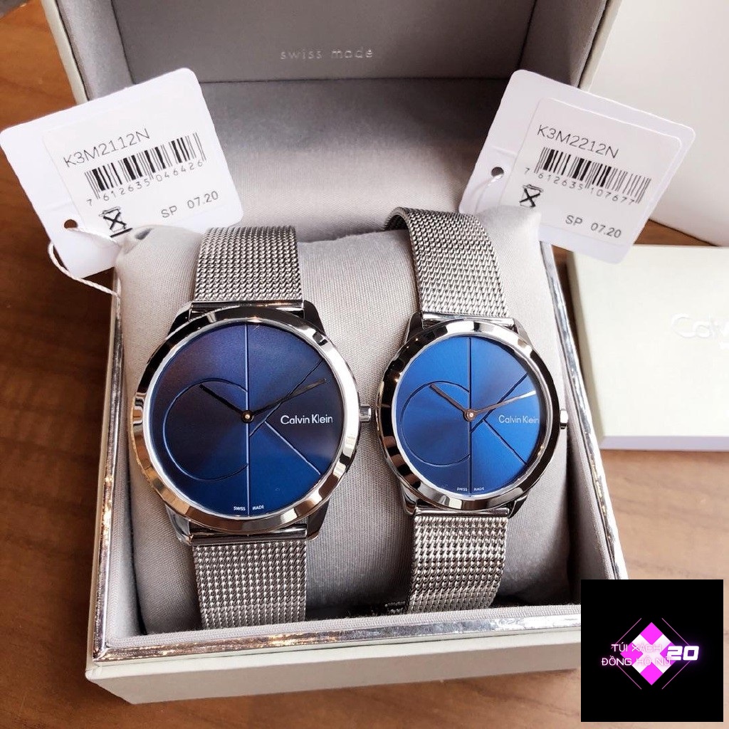 Đồng hồ đôi Calvin Klein Minimal Blue Dial  K3M2112N &amp; K3M2212N ; Black K3M214X1 &amp; K3M224X1 . 40mm &amp; 35mm. 3atm