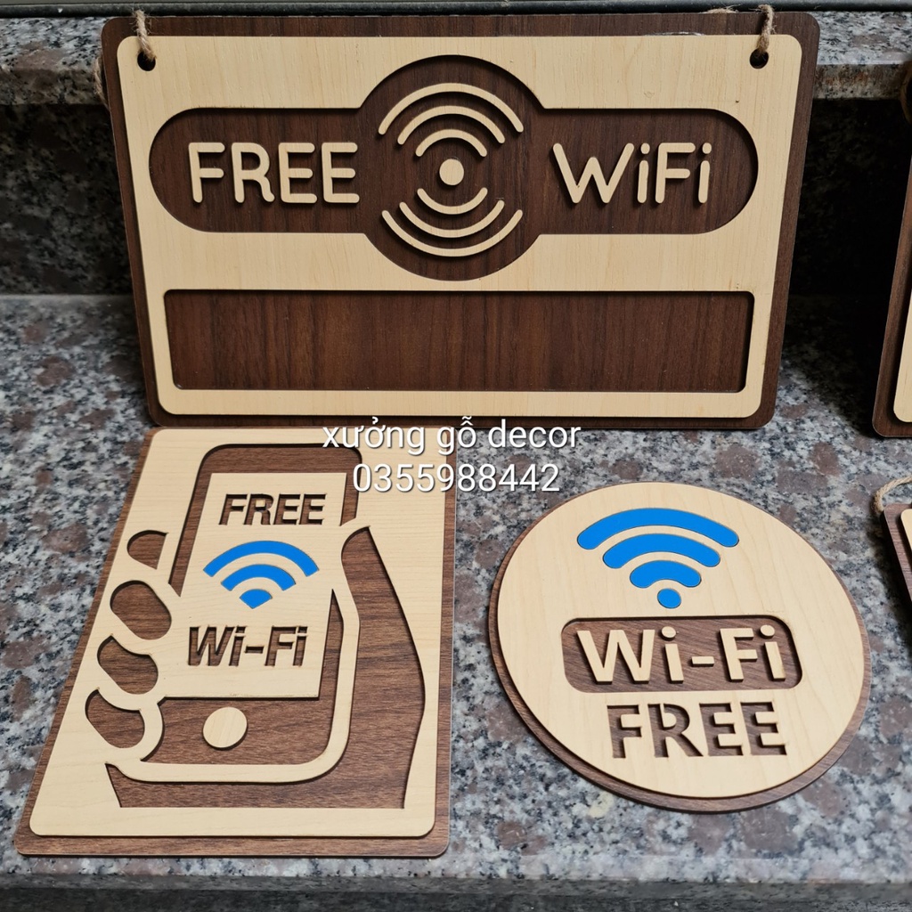 Bảng Thông Tin Wifi bằng Gỗ Handmade trang trí Decor Shop, Cửa Hàng