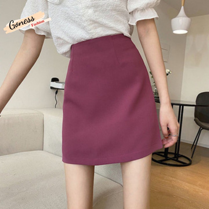 Chân váy chữ A Goness dáng ngắn có lót trong màu hồng đậm phong cách thanh lịch