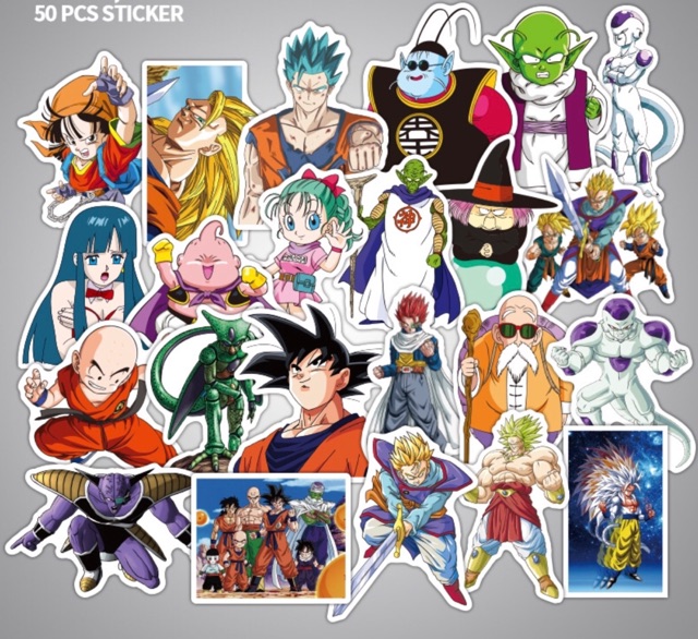 Set 50 miếng sticker Dragon Ball dán nón BH, vali, laptop, xe, ....