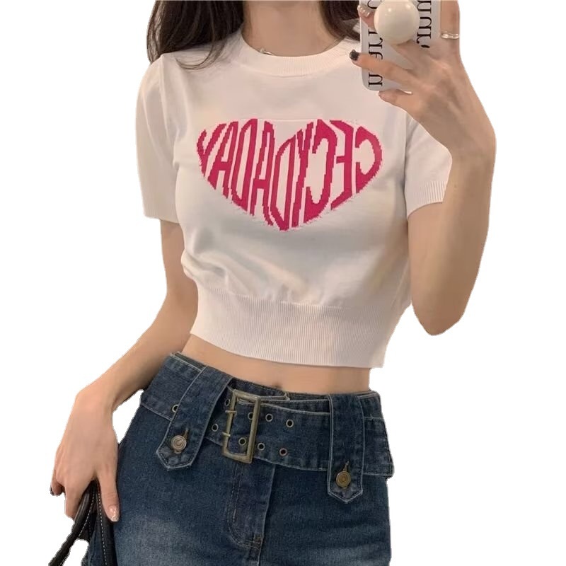 Áo thun dệt kim IELGY in chữ phong cách retro thời trang cho nữ