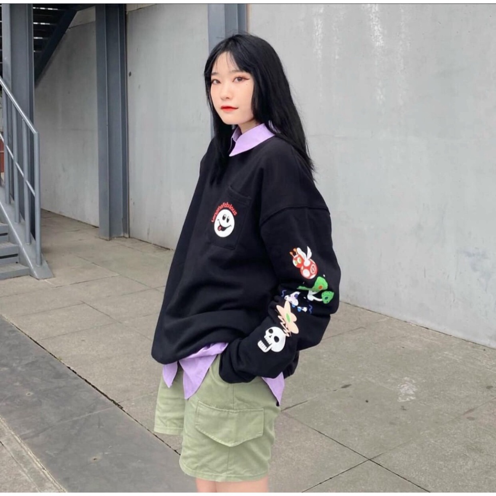 Áo nỉ sweater hoodie mặt cười phom rộng ONE UNISEX nam nữ-thời trang hàn quốc ulzzang