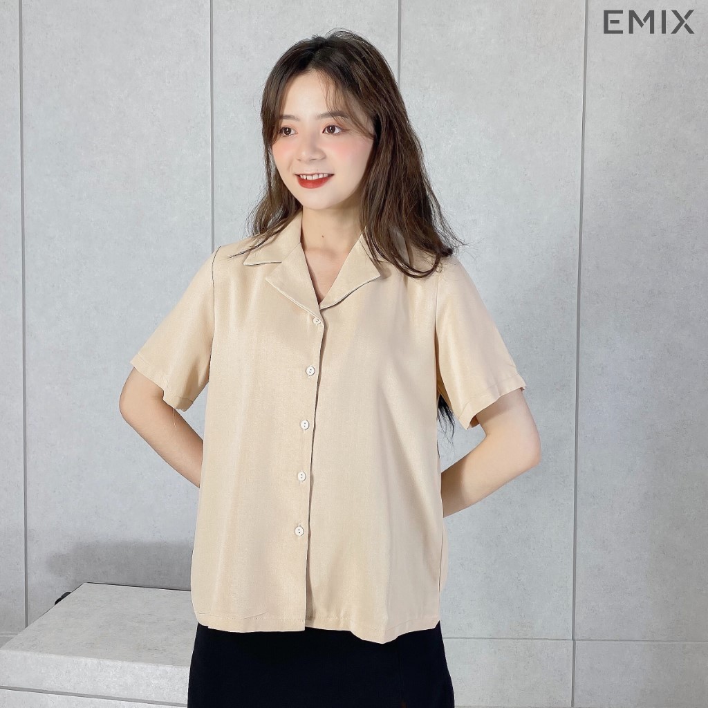 Áo sơ mi ngắn tay cổ vest EMIX màu be | BigBuy360 - bigbuy360.vn