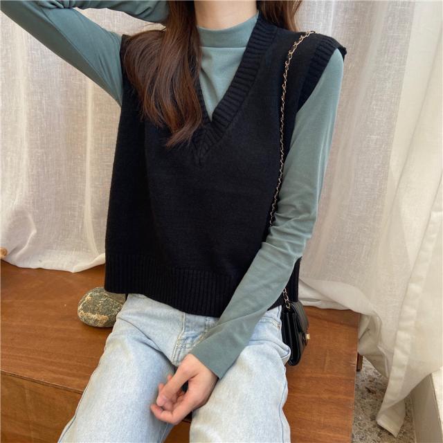 Korean style loose sweater V-neck school wind knit vest | BigBuy360 - bigbuy360.vn