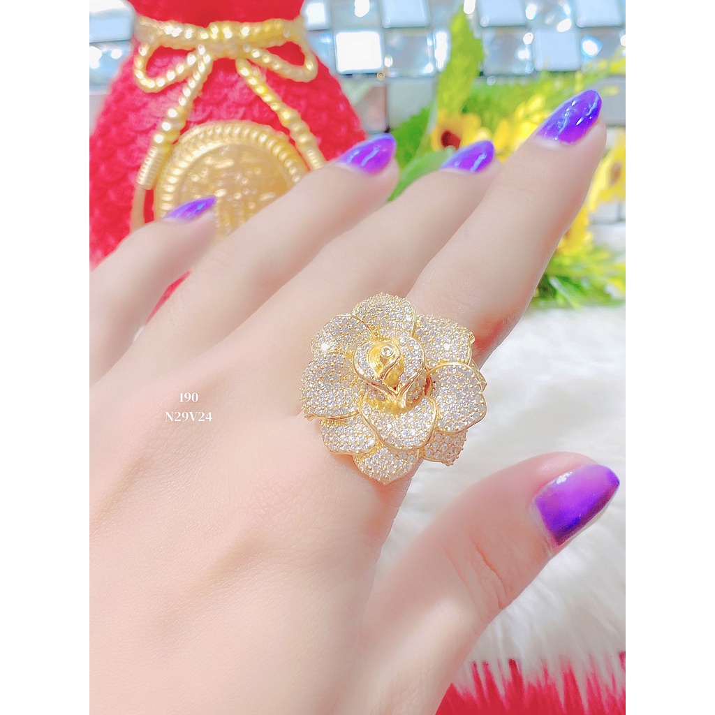 Nhẫn hoa hồng nữ UHA mạ vàng 18k đính đá CZ N29 - Trang Sức UHA