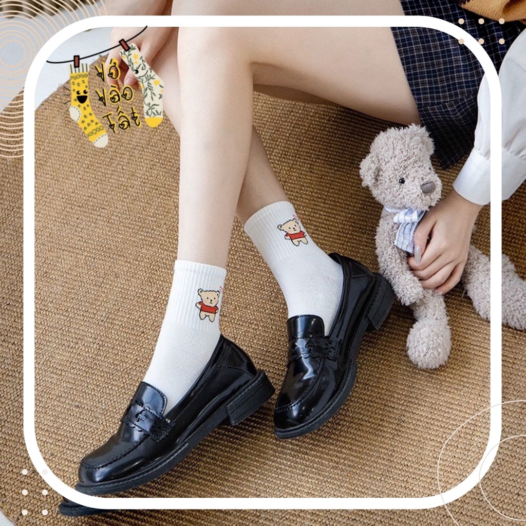 TẤT VỚ CỔ CAO NỮ TRẮNG HÌNH VẼ MÀU SẮC ĐỘC ĐÁO