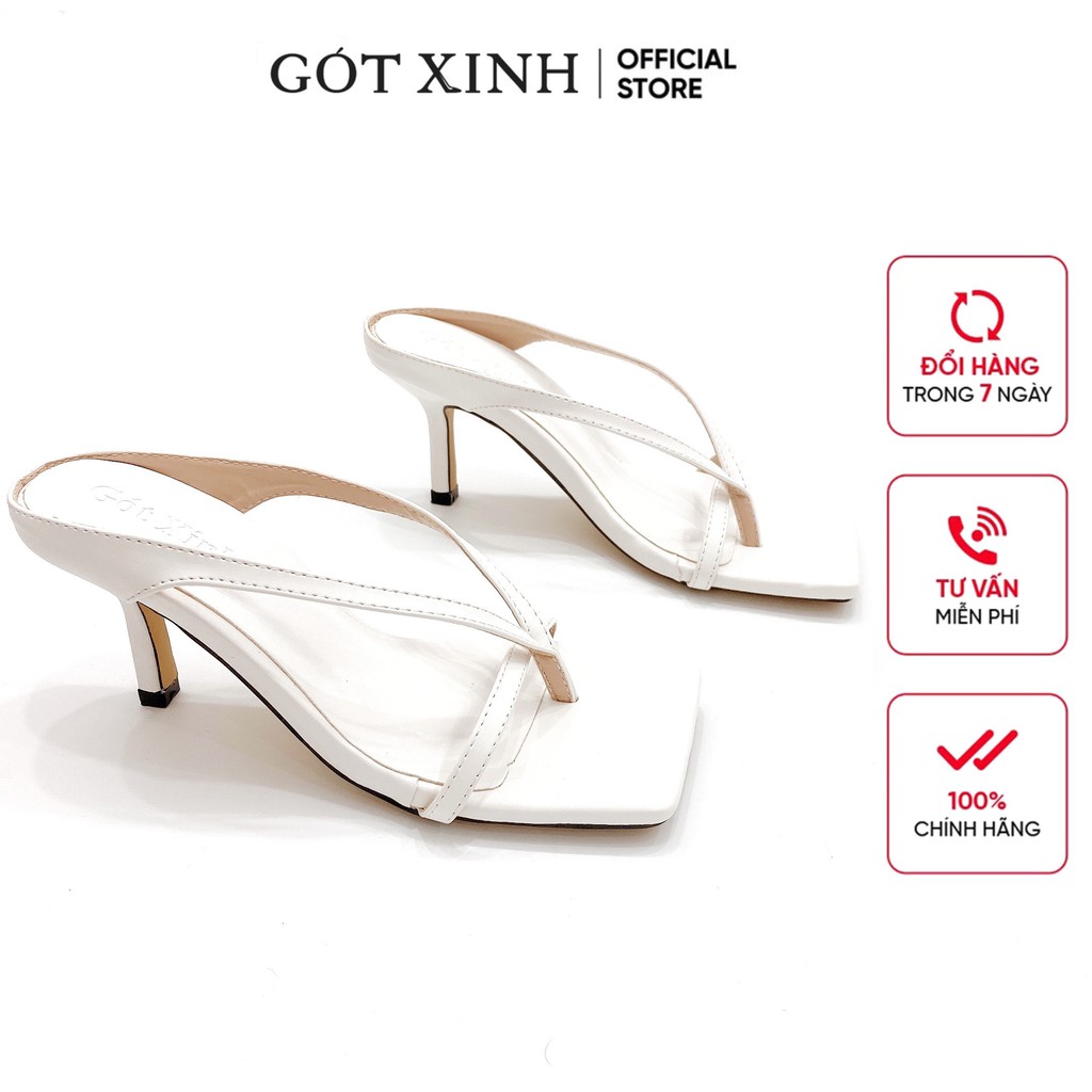 Dép cao gót nữ GÓT XINH D2 quai xỏ ngón da mềm đế cao 5cm