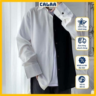 Áo sơ mi tay dài phối màu trắng đen phong cách Hàn Quốc cho nam CALAA FASHION AS02