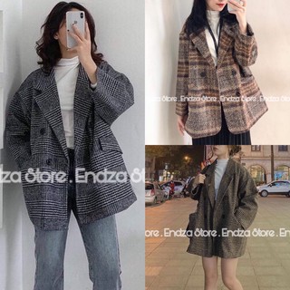 Áo khoác dạ kẻ 4 cúc hàn quốc cực đẹp. áo dạ kẻ 2 lớp dáng dài túi nắp - endza store