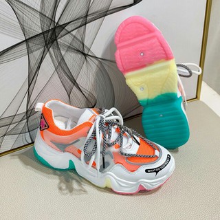 Giày thể thao sneaker nữ đế nhiều màu 2 dây họa tiết đơn giản What Want