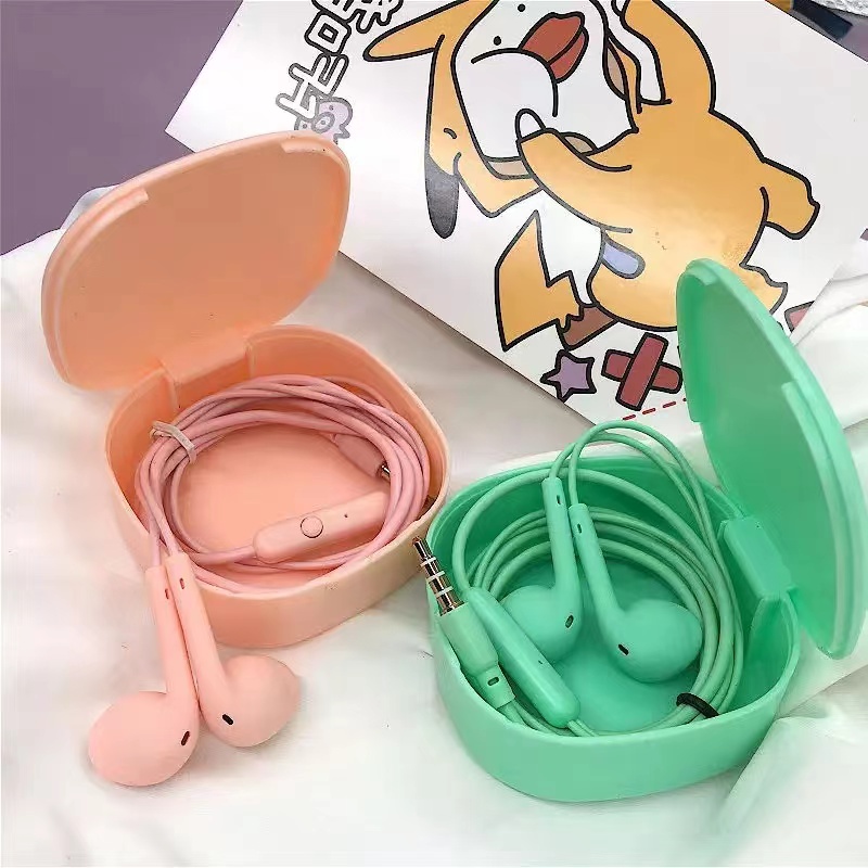 Tai Nghe Nhét Tai Jack 3.5mm Có Micro Thiết Kế Dễ Thương Kèm Hộp Đựng Cho Xiaomi Huawei Samsung