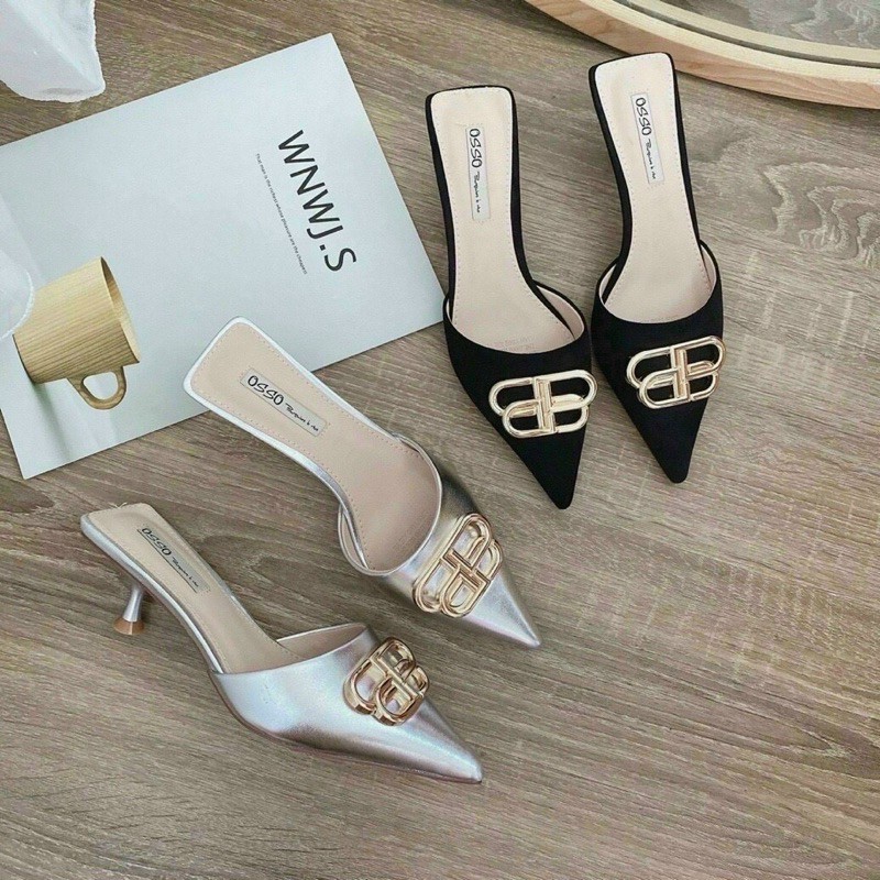 Sục cao gót chữ BB màu đen không quai