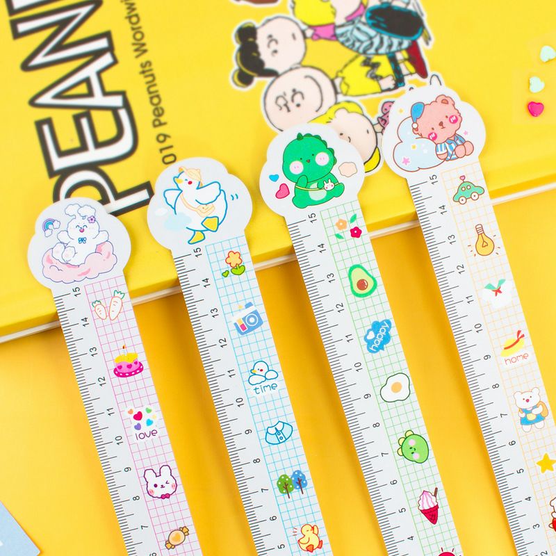 Thước kẻ nhựa cứng 15cm trong suốt cute họa tiết phi hành gia, cô bé, chú hề dành cho học sinh