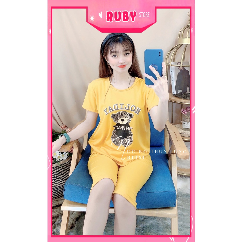 Đồ bộ nữ mặc nhà chất thun mềm mát in hình gấu hoạt hình dễ thương BTT64